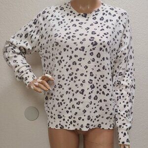 NEW! 27 MILES MALIBU 100% CASHMERE PULLOVER SWEATER IVORY LEOPARD PRINT sz L